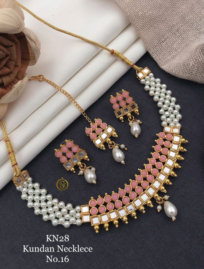 Kn 28 Kundan Crystal Moti Necklace Set Wholesale Price In Surat
